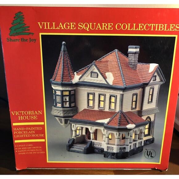 VILLAGE SQUARE - LIGHTED "VICTORIAN HOUSE" HAND PAINTED, PORCELAIN 1994 CHRISTM - Picture 8 of 10
